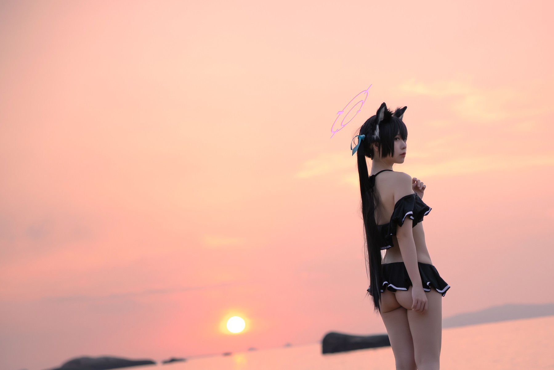 Cosplay G44不会受伤 碧蓝档案 黑見芹香 海边泳装