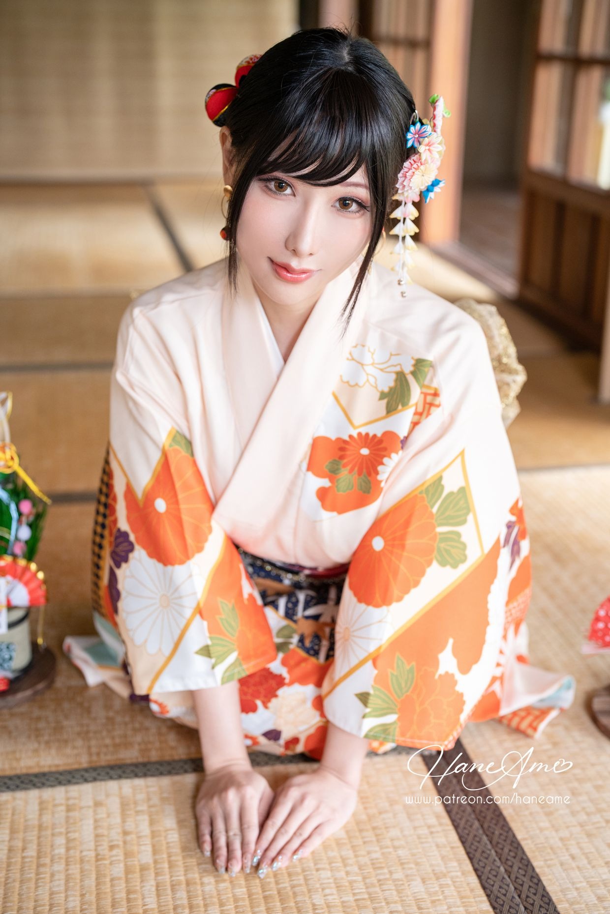 HaneAme 雨波 — Flower Print Kimono Girl(14)