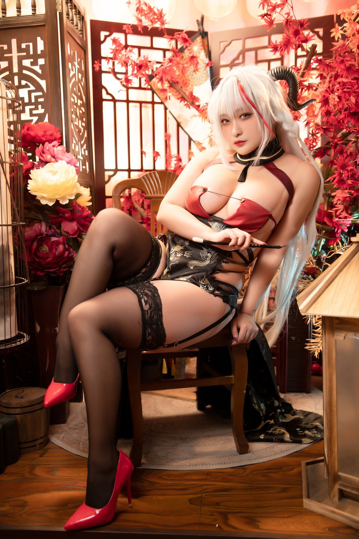 Cosplay 洛璃LoLiSAMA 埃吉尔旗袍 金龙腾祥云 Set.01(10)