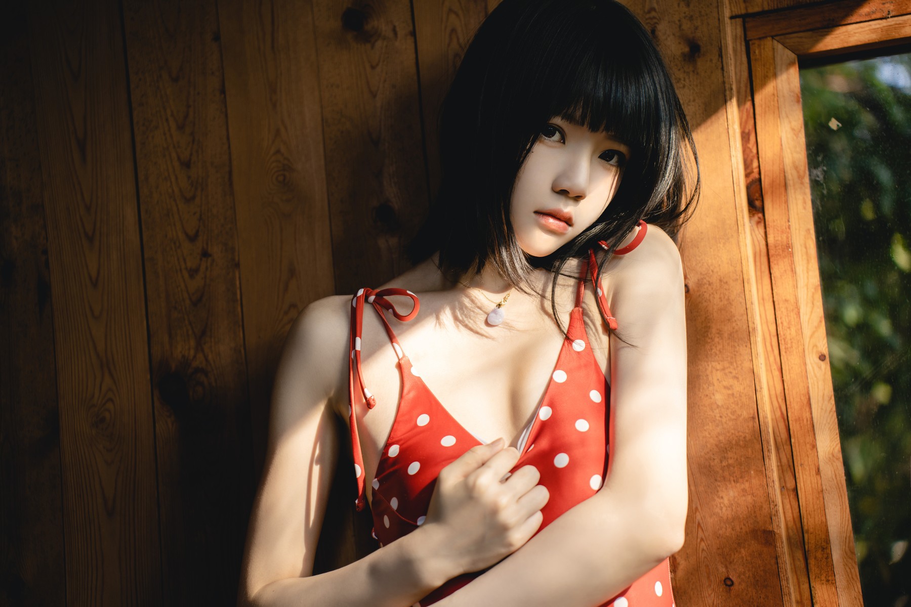 Cosplay 桜桃喵 红波点 Red Polka Dot(7)