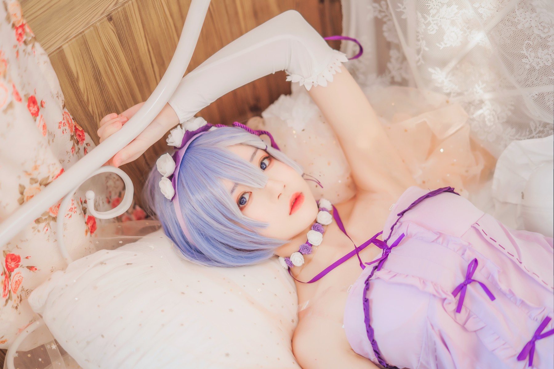 Cosplay 桜桃喵 蕾姆睡裙(6)