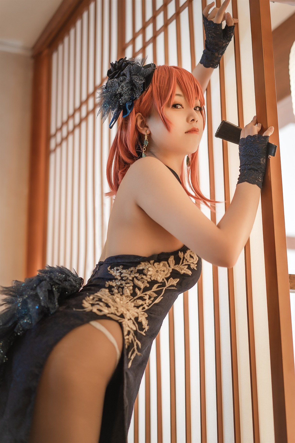 蜜汁猫裘 Cosplay 黑太子旗袍(15)