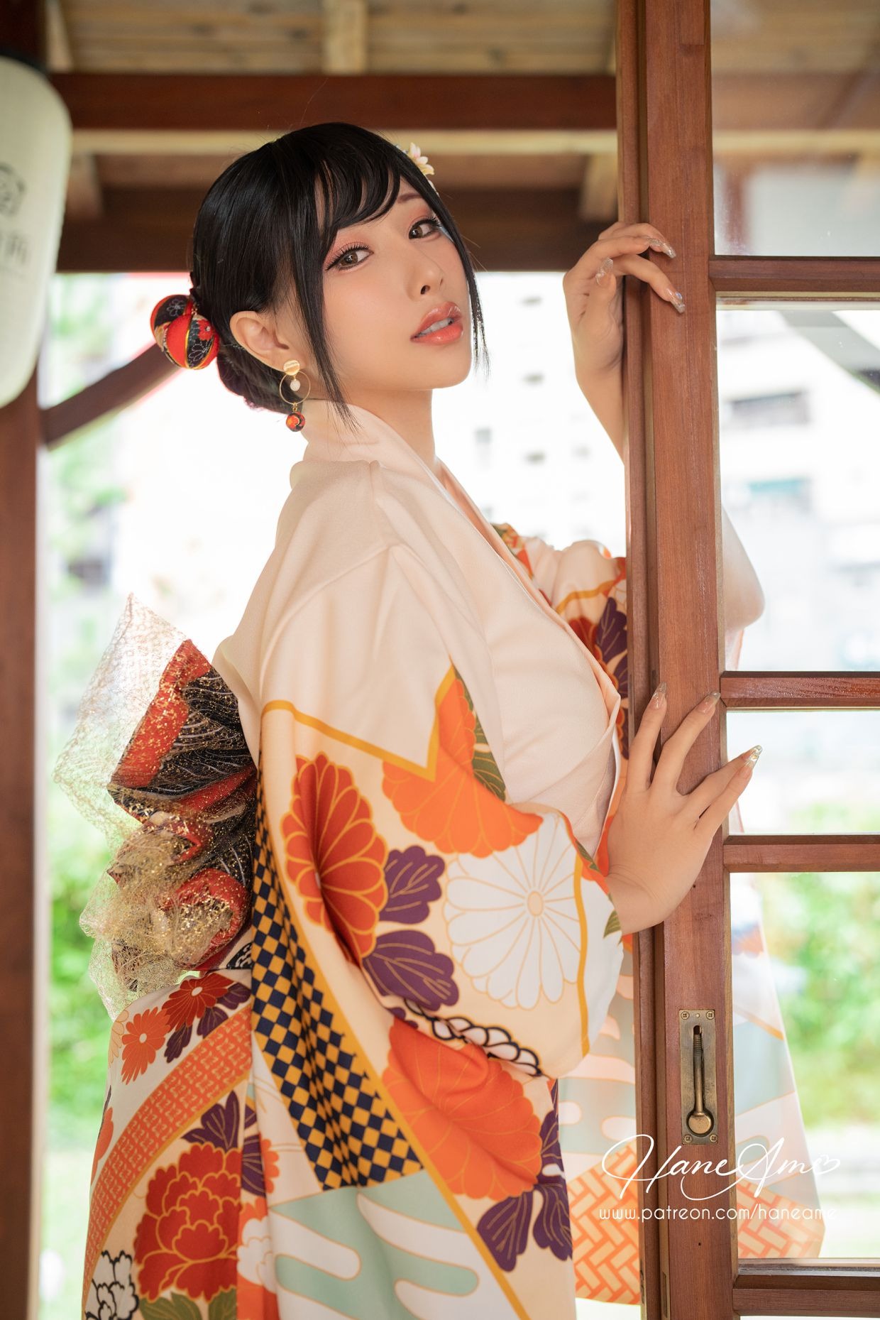 HaneAme 雨波 — Flower Print Kimono Girl(8)