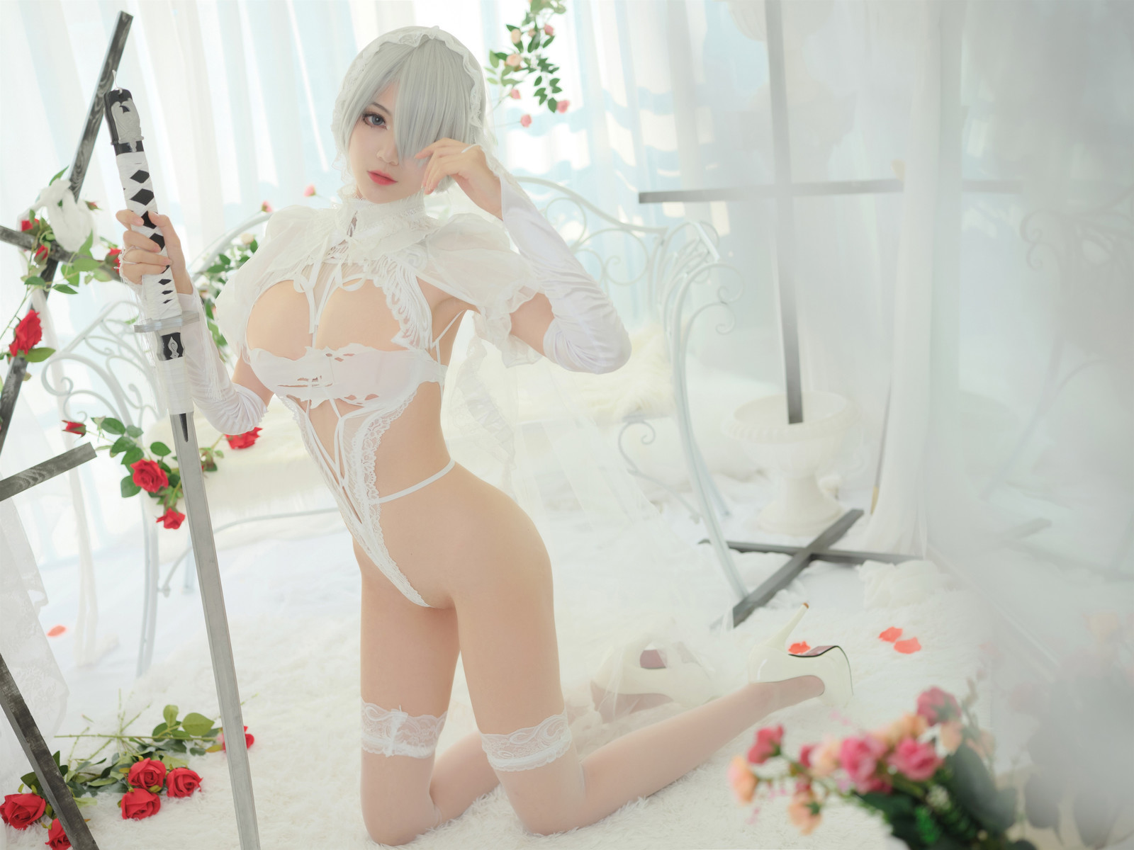 Cosplay 一米八的大梨子 2B Bride(5)