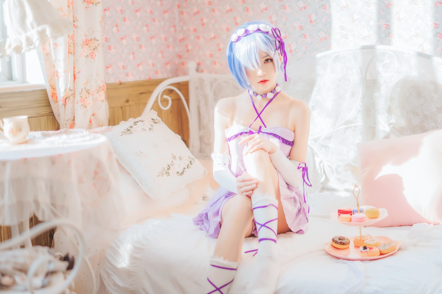 Cosplay 桜桃喵 蕾姆睡裙(14)