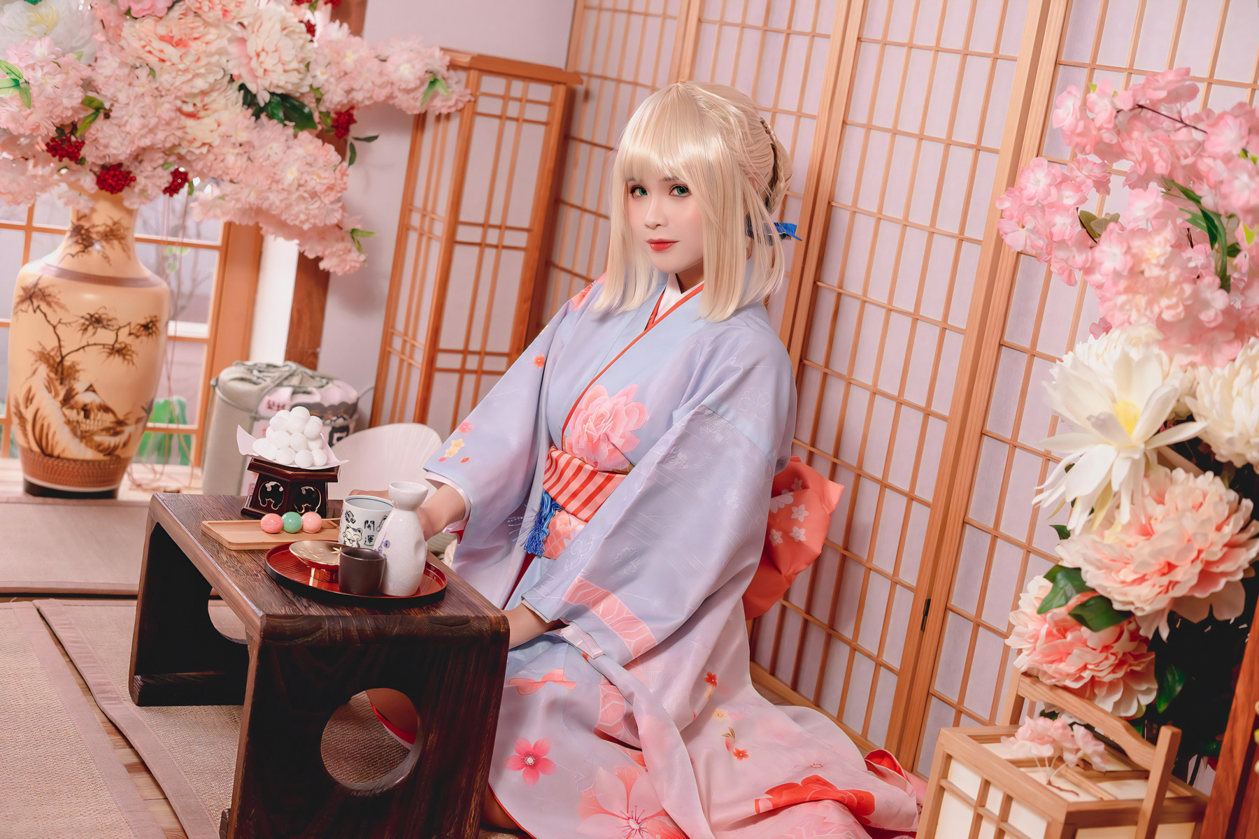 Cosplay Pyonピオン Saber セイバー Kimono(10)