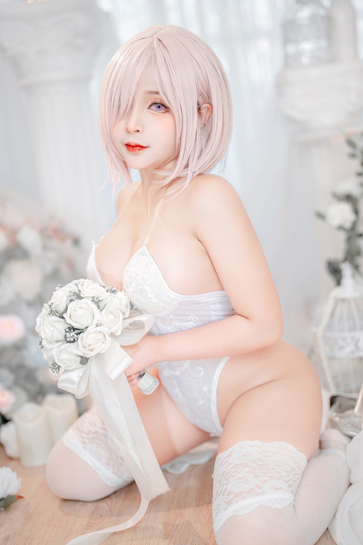 Cosplay SayoMomo小桃 Mashu White Lingerie Body Oi(13)