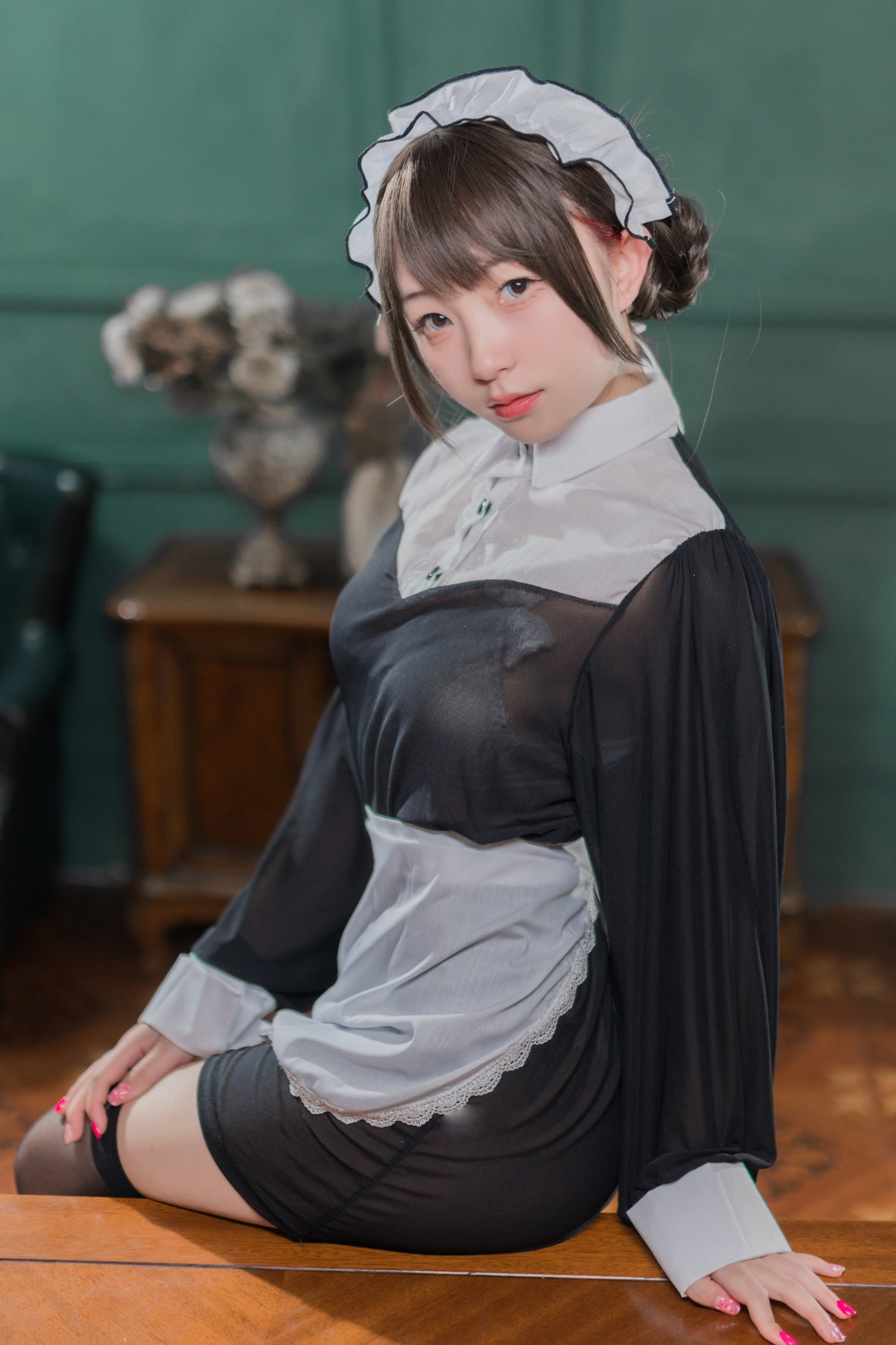 Cosplay 花铃 黑丝透明短裙女仆 Set.01(35)