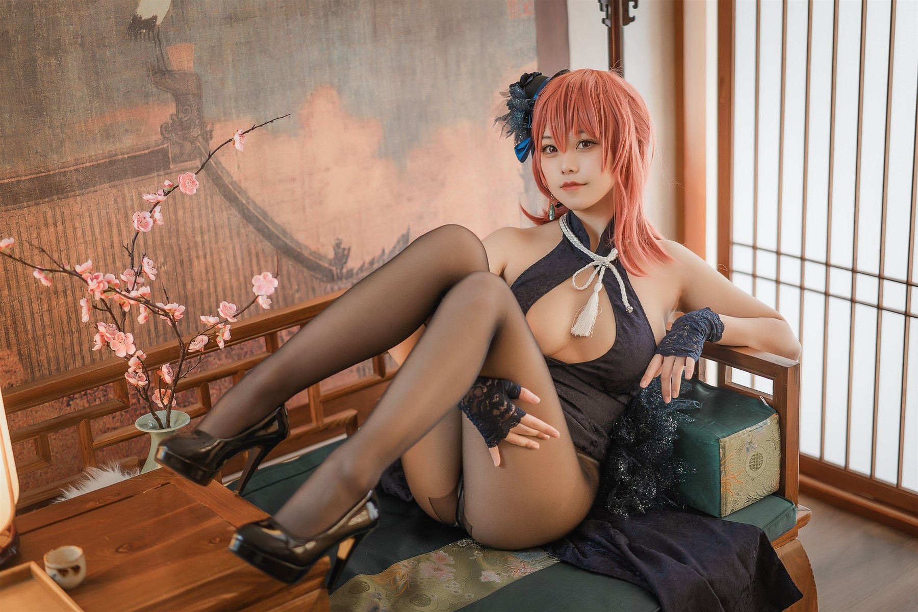 蜜汁猫裘 Cosplay 黑太子旗袍(27)