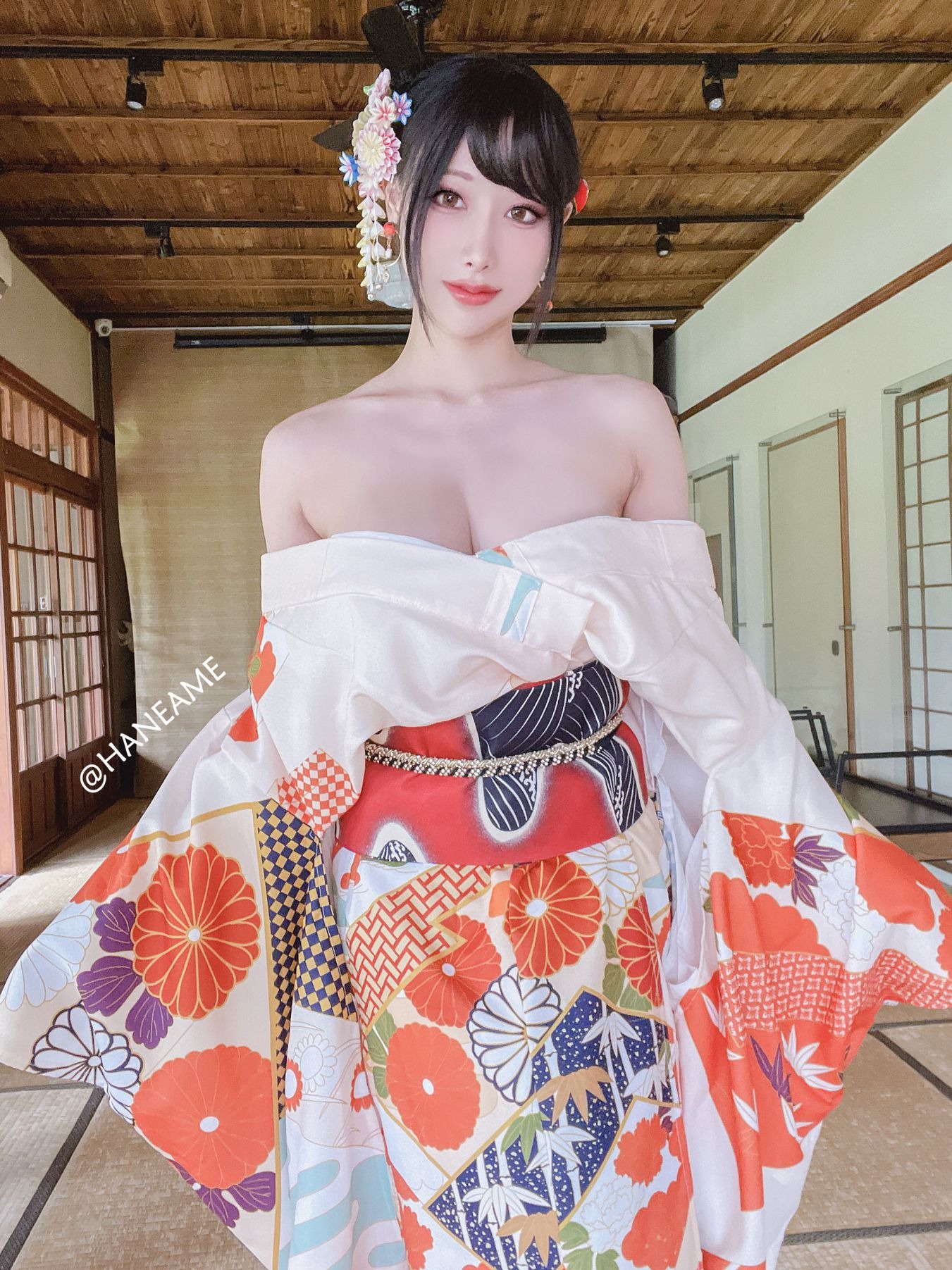 HaneAme 雨波 — Flower Print Kimono Girl(44)