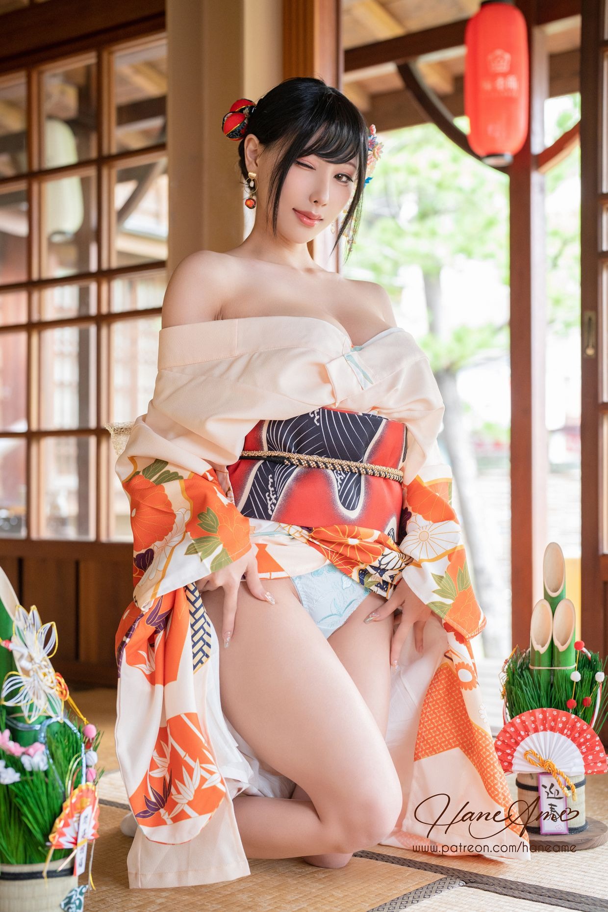 HaneAme 雨波 — Flower Print Kimono Girl(16)