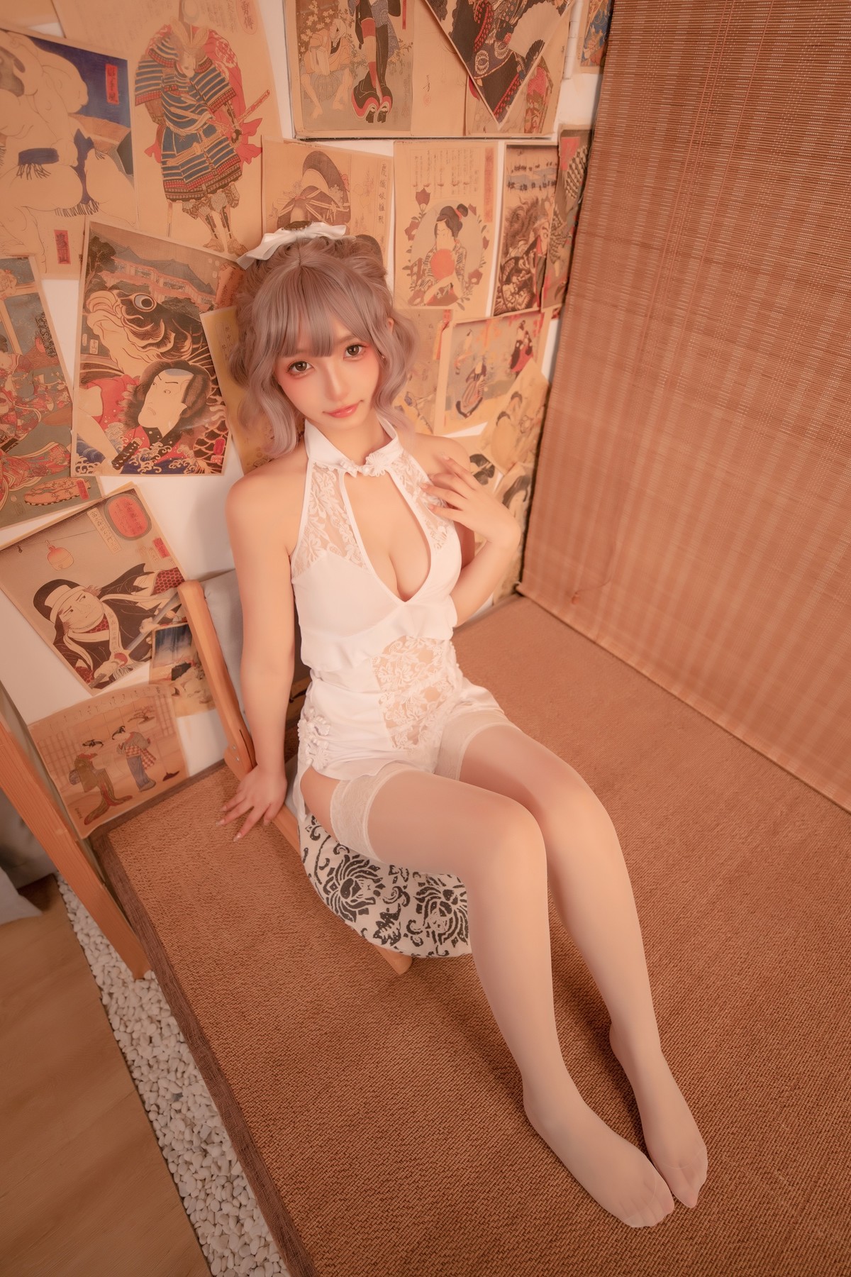 Cosplay 神楽板真冬 白旗袍(26)