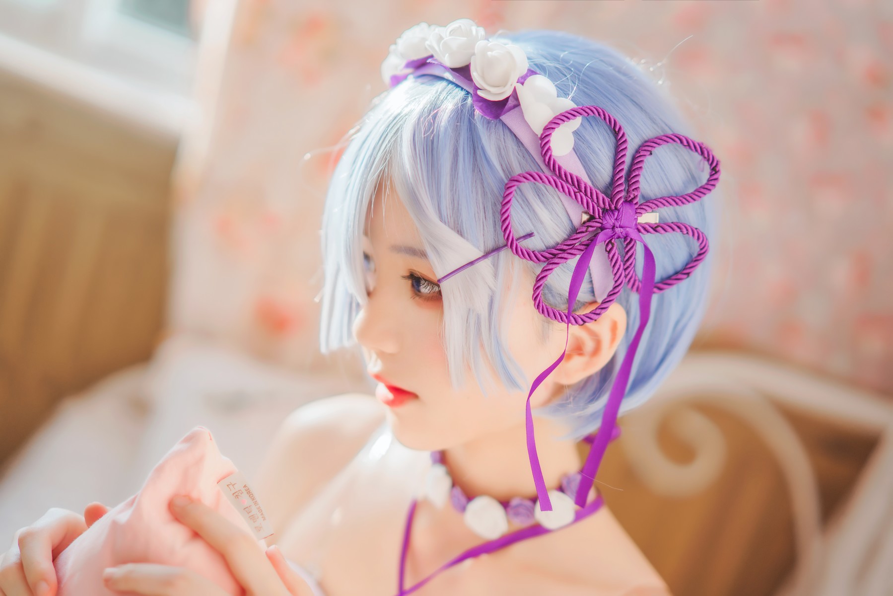 Cosplay 桜桃喵 蕾姆睡裙(3)