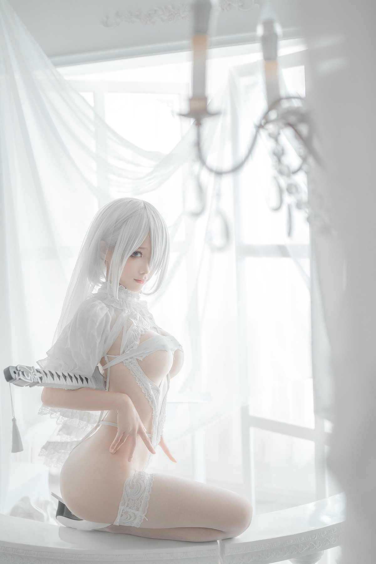 蠢沫沫 Cosplay 2B 白婚纱(7)