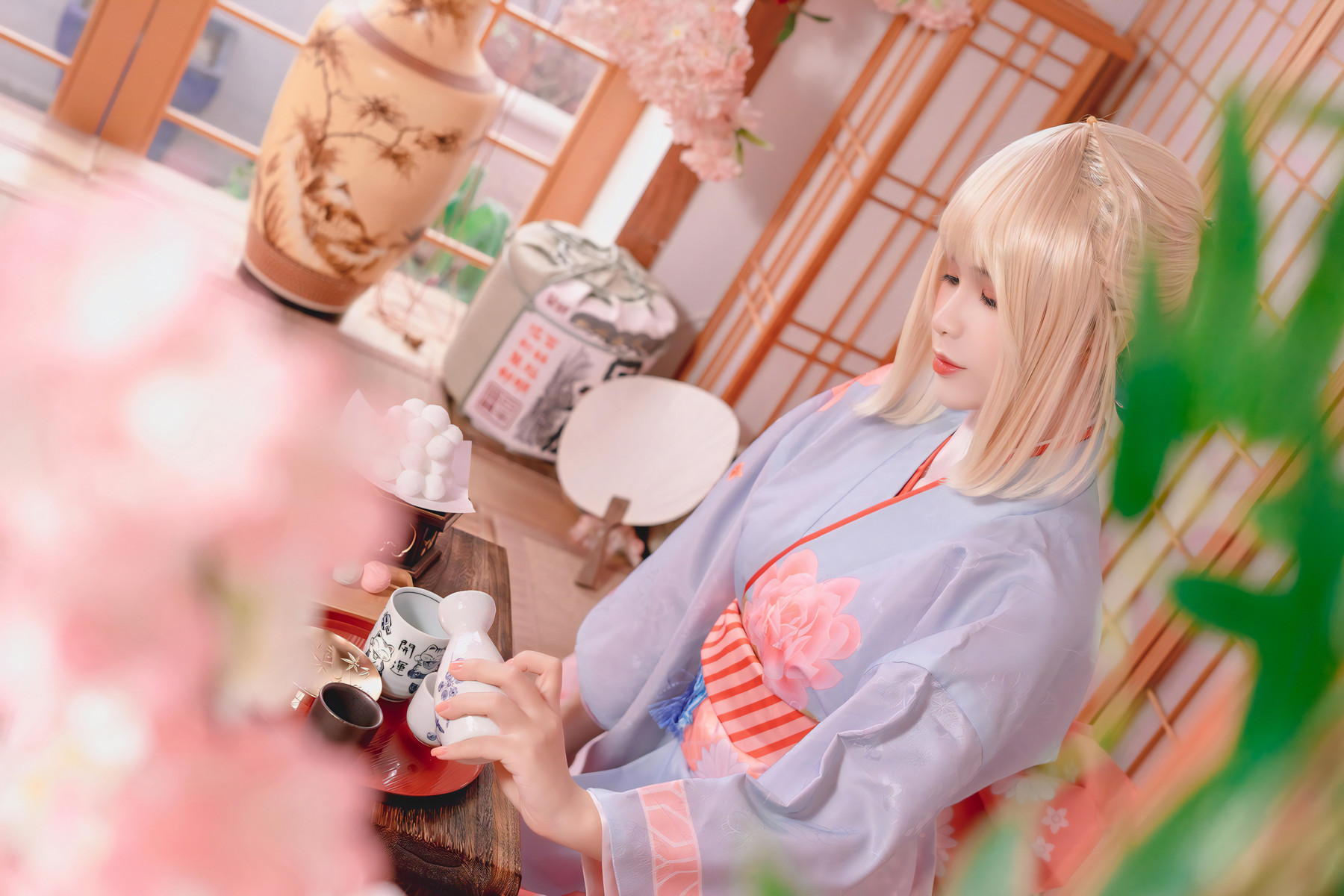 Cosplay Pyonピオン Saber セイバー Kimono(6)