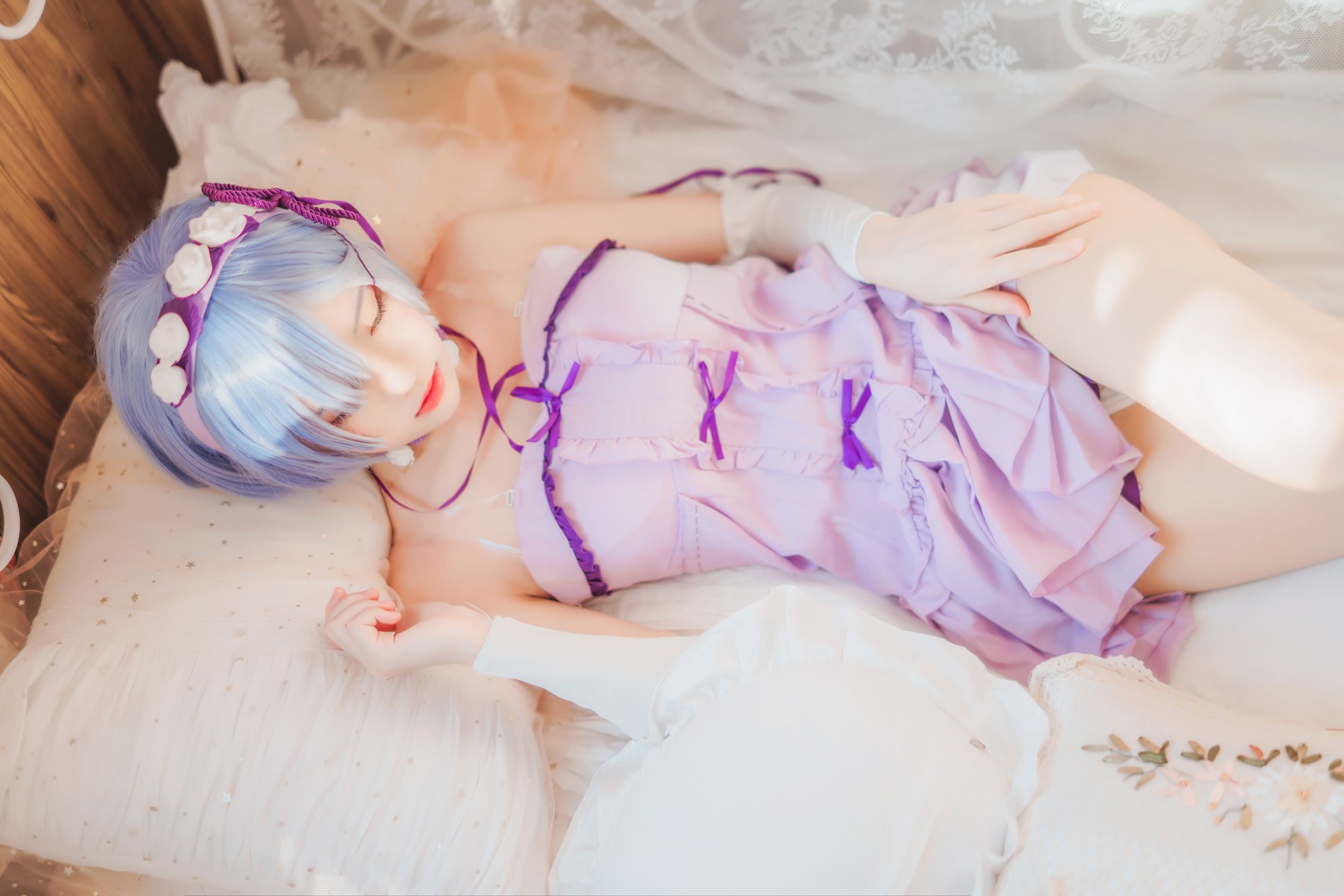 Cosplay 桜桃喵 蕾姆睡裙(9)