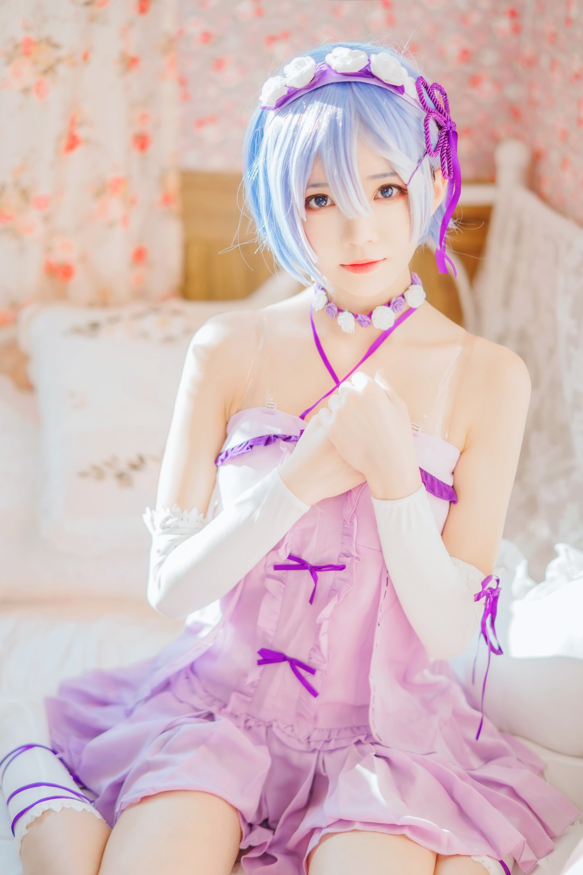 Cosplay 桜桃喵 蕾姆睡裙(12)