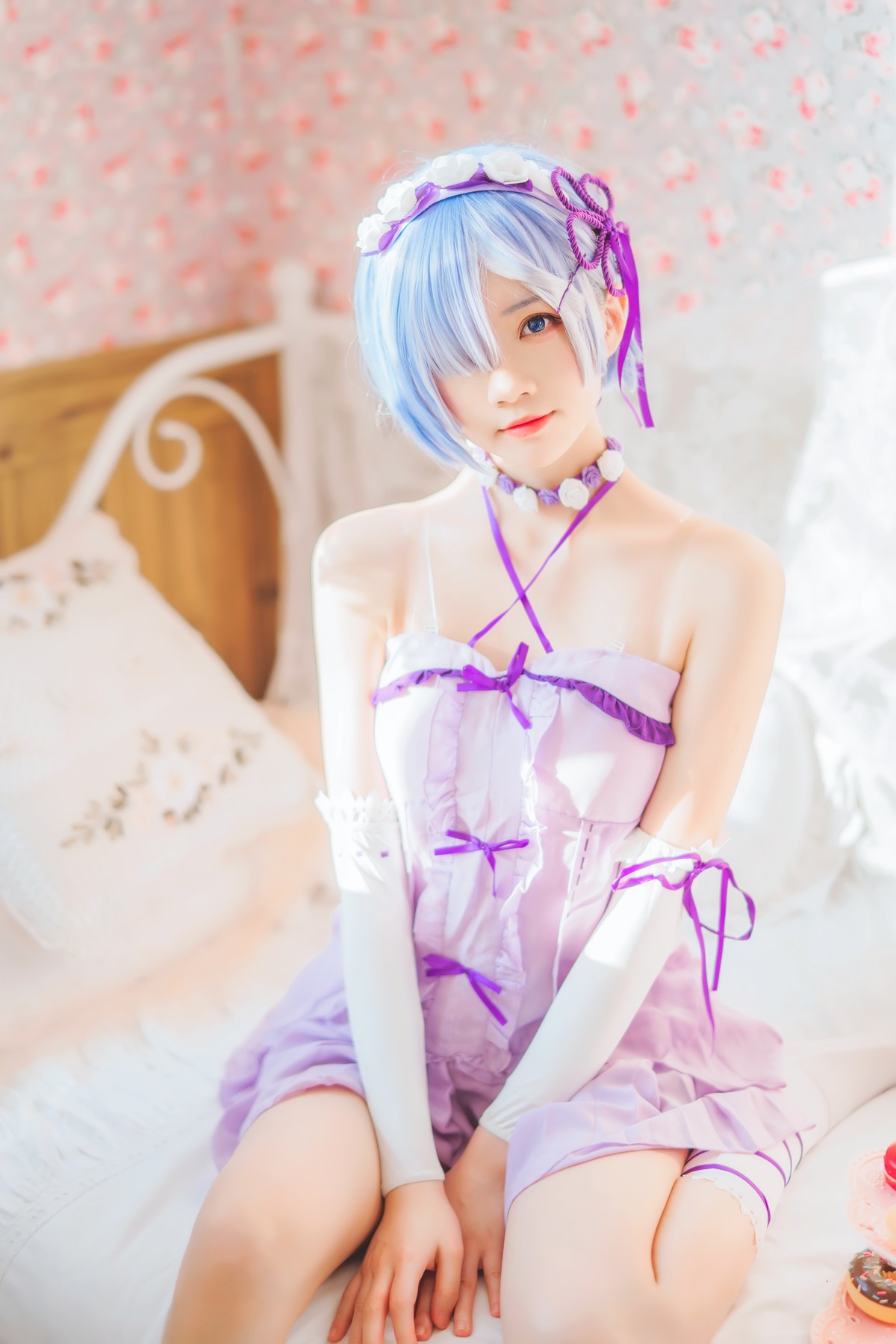 Cosplay 桜桃喵 蕾姆睡裙(13)