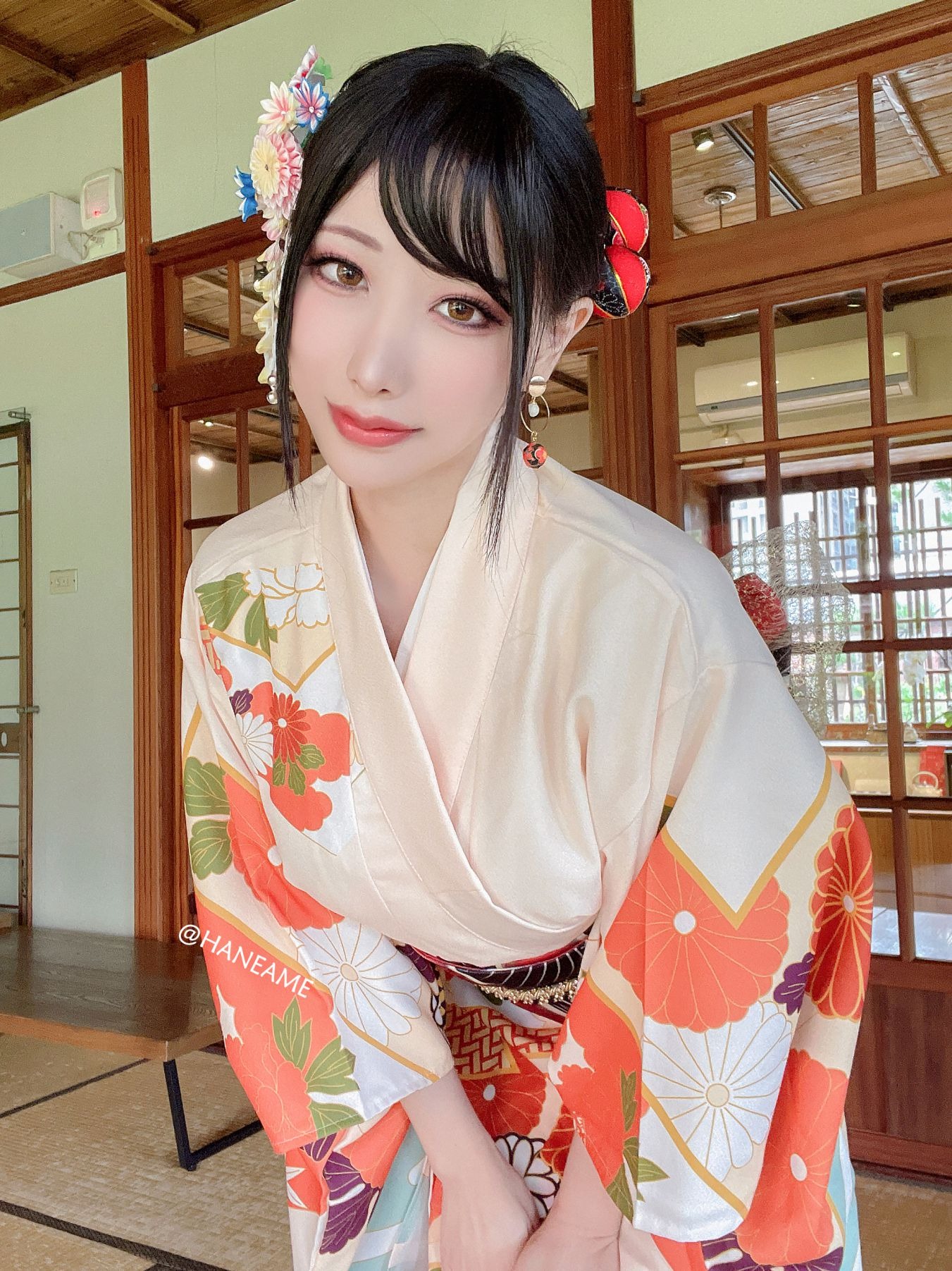 HaneAme 雨波 — Flower Print Kimono Girl(40)