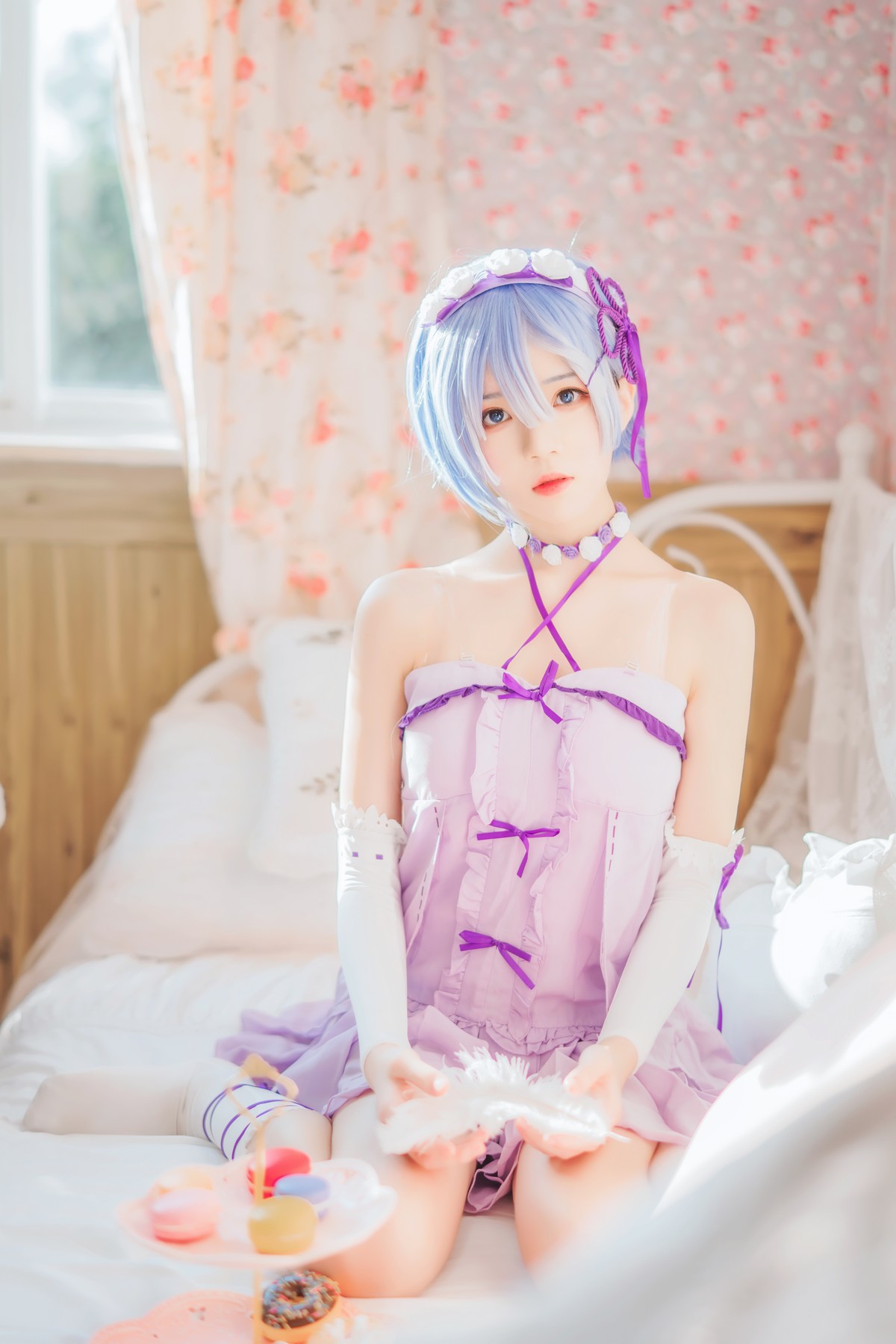 Cosplay 桜桃喵 蕾姆睡裙(5)