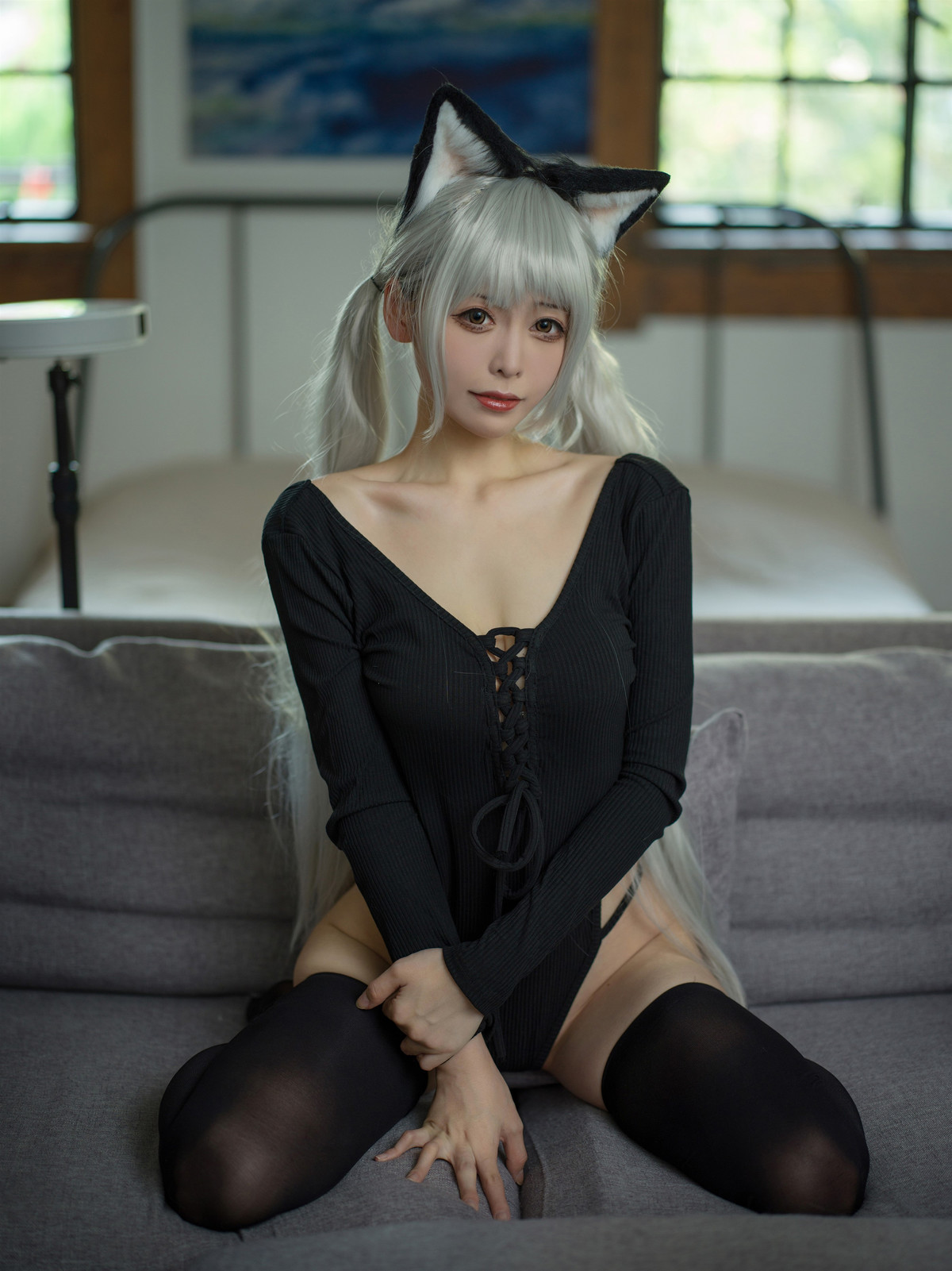 Cosplay 樱岛嗷一 黑猫针织衫连体衣 Set.01